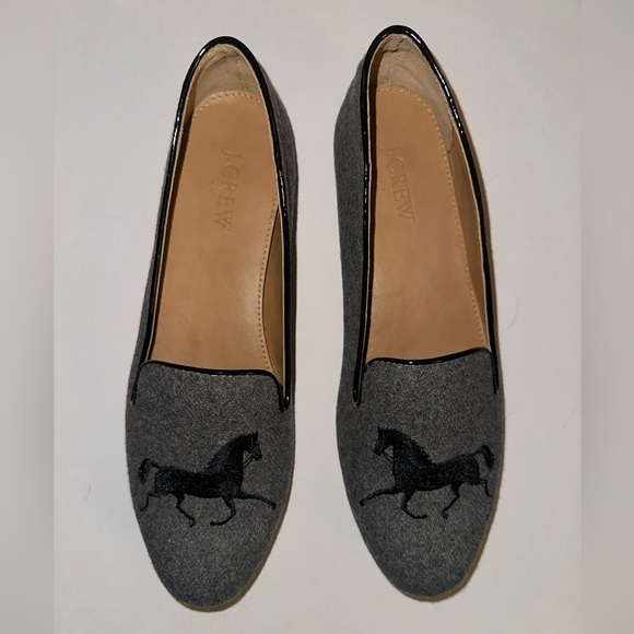J. Crew Shoes - J. Crew Gray Flats with Black Horse Design